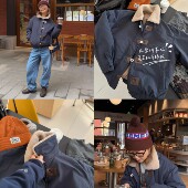 iamstudio 3002羊羔毛领子复古机车夹棉棉服外套