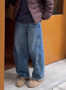 iamstudio 裤王力荐6962秋冬保暖磨毛阔腿牛仔裤 梨形身材bi入