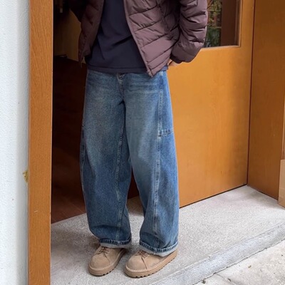 iamstudio 裤王力荐6962秋冬保暖磨毛阔腿牛仔裤 梨形身材bi入