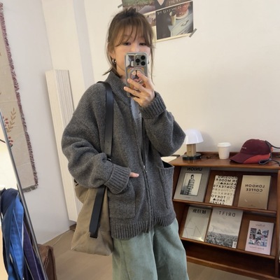 iamstudio 巨厚实超高克重3820纯羊毛双头拉索口袋针织开衫