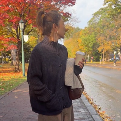 iamstudio 3860设计感满满粗棒针绵羊毛立领毛衣开衫 超厚实670g