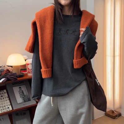 iamstudio 定制面料0106超大弹力 米奇超厚实磨毛长袖打底T恤