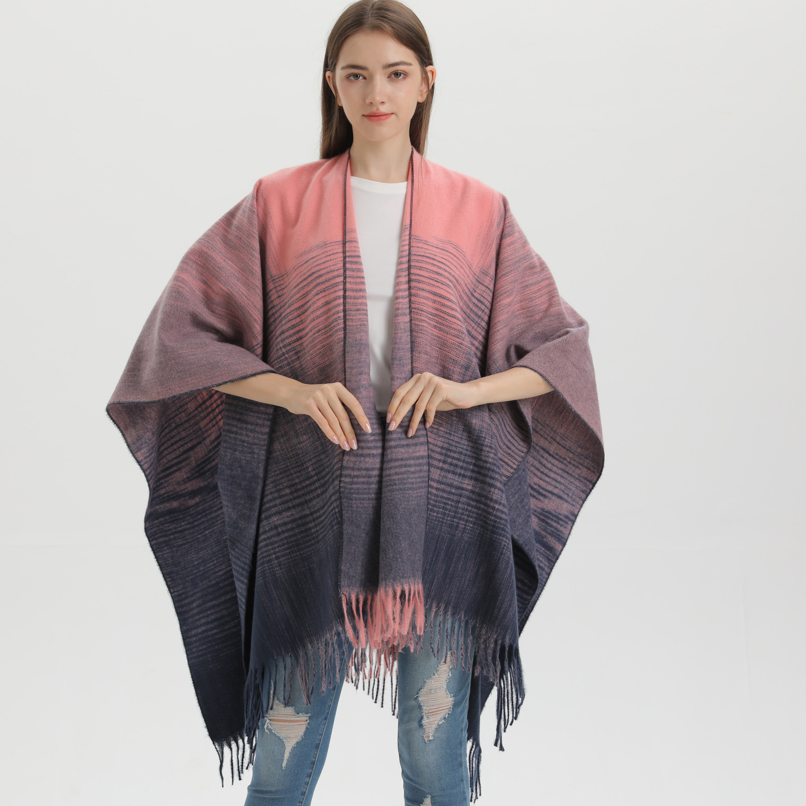 NewKnittedSplitCapeShawl