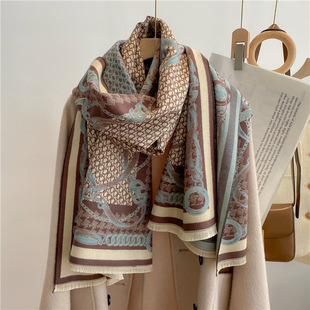 sided jacquard letter Imitation air double chain cond scarf