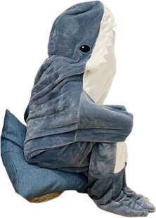Shark blanket flannel hoodie sleeping 卡通连帽睡衣鲨鱼懒人毯
