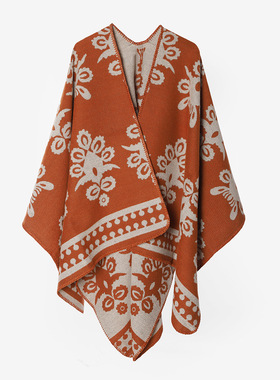 Knitted shawl, woven slit cape, shawl, men's hooded, outerw