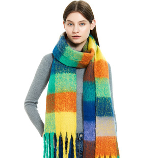 Thick Beard Colorful Scarf Grid New Four 围巾 Women