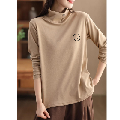 2025新款德绒半高领内搭长袖t恤上衣学生加绒加厚打底衫保暖衣女