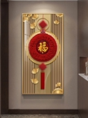 走廊过道背景墙壁挂画 大气竖版 福字轻奢入户进门玄关装 饰画新中式