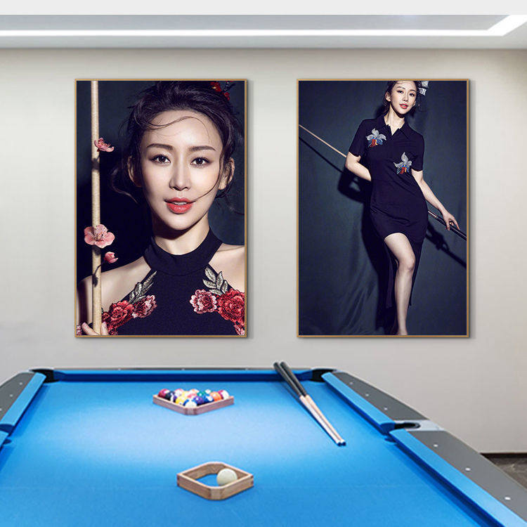 潘晓婷王钟瑶台球厅装饰画斯诺克俱乐部桌球室背景墙美女明星挂画