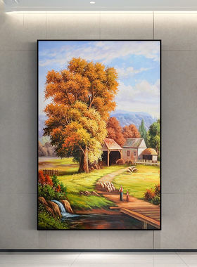 轻奢美式田园风景玄关装饰画简约宾馆酒店走廊过道仿油画墙壁挂画