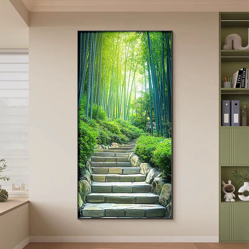 竹林风景现代简约入户门玄关装饰画步步高升客厅走廊过道墙壁挂画