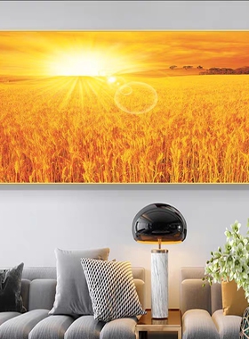 秋天丰收麦田客厅装饰画五谷丰登饭店挂画金色小麦穗风景餐厅壁画