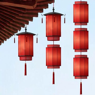 2025年景区餐饮店屋檐门头室外防水庭院吊灯中式竹编红色灯笼门口