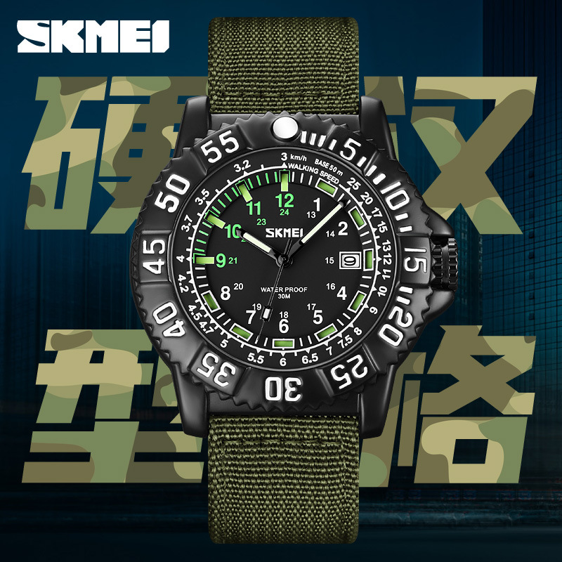 时刻美个性日历表男士夜光休闲学生尼龙表带手表登山户外运动腕表