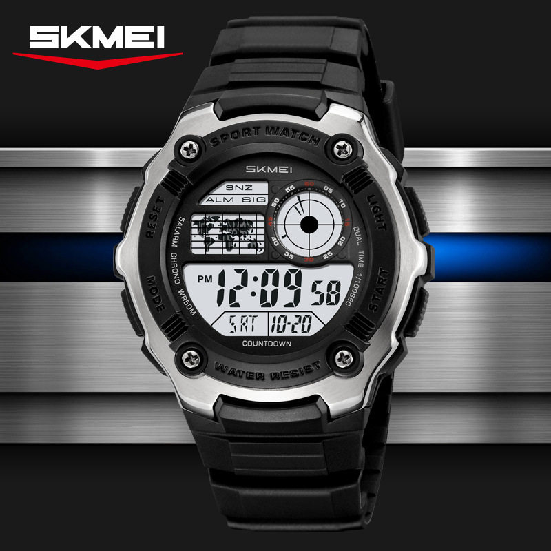 时刻美时尚男士多功能户外电子腕表男学生跑步运动手表倒计时防水