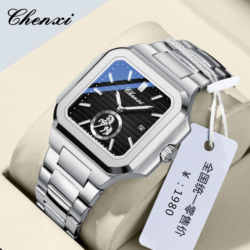 时尚商务男士钢带手表高级方形潮