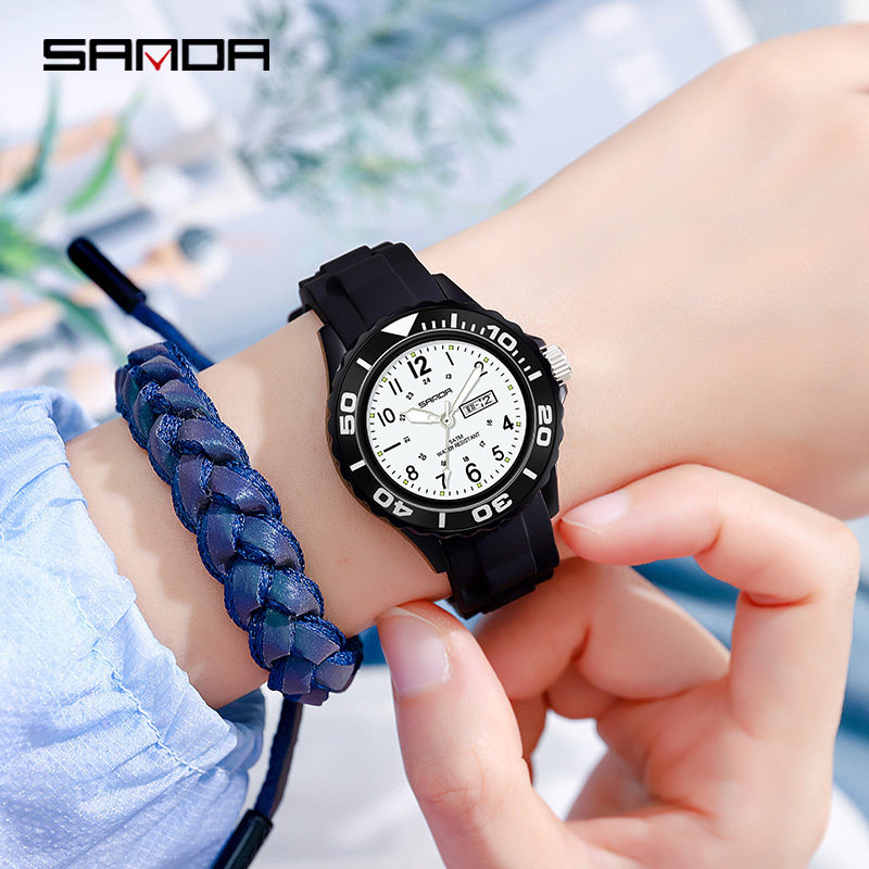 三达时尚简约男女中学生运动石英表个性荧光双显数字LED腕表防水