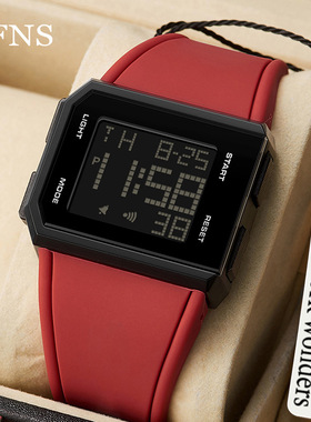 Ofns品牌电子表小方块百搭简约多功能学生手表青少年夜光腕表男士