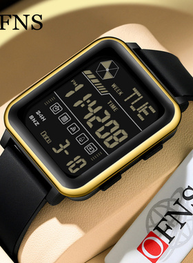 Ofns热销学生手表男士超薄方形大表盘倒计时电子表多功能休闲男表