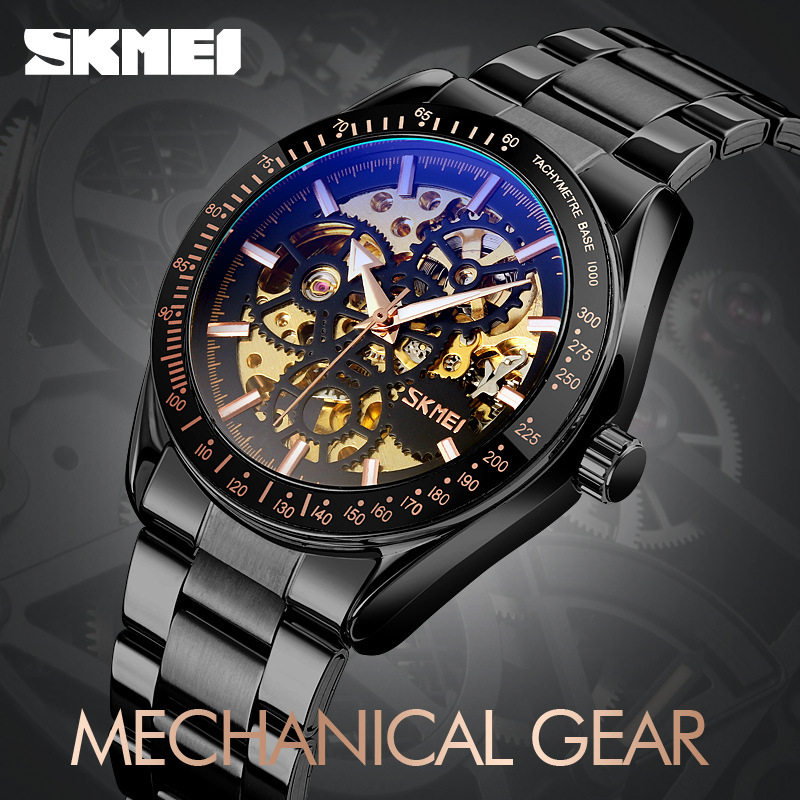 高档品牌时尚男士全自动镂空机械表新款夜光腕表钢带男士手表霸气