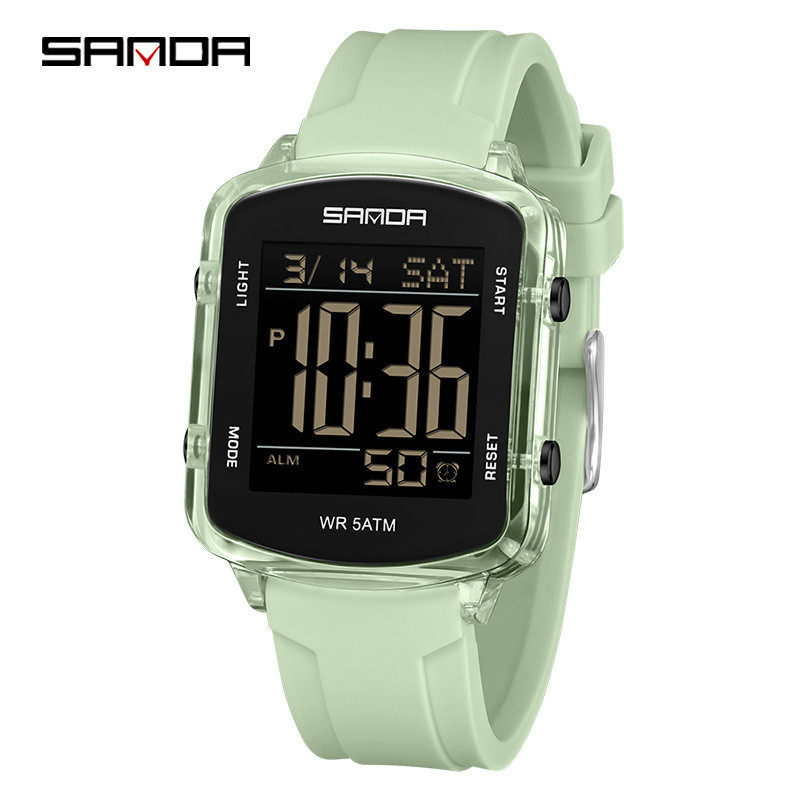 三达大数字学生倒计时分段计时游泳防水透明手表多功能男女款腕表