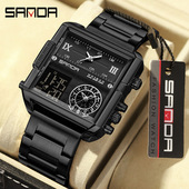 SANDA三达双显手表方形星座腕表霸气男士 商务电子表防水多功能潮