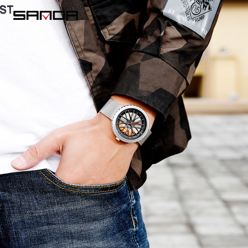 三达品牌中高端手表男士腕表车轮系列网带表男生石英表学生男表潮