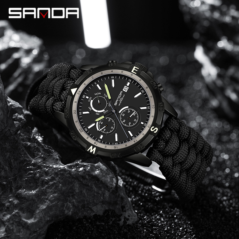 三达男表学生登山户外运动男士手表时尚热销三眼6针日历腕表男款