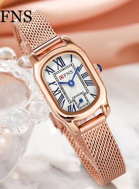 OFNS学生罗马刻度防水石英手表女士轻奢高级感休闲椭圆女表腕表潮