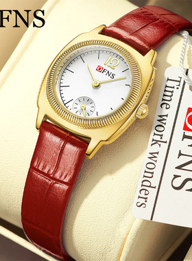 OFNS石英表小众圆形牙边两针半学生手表女士皮带商务休闲腕表防水