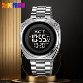 时刻美时尚 学生休闲防水腕表倒计时 运动多功能电子表钢带手表男士
