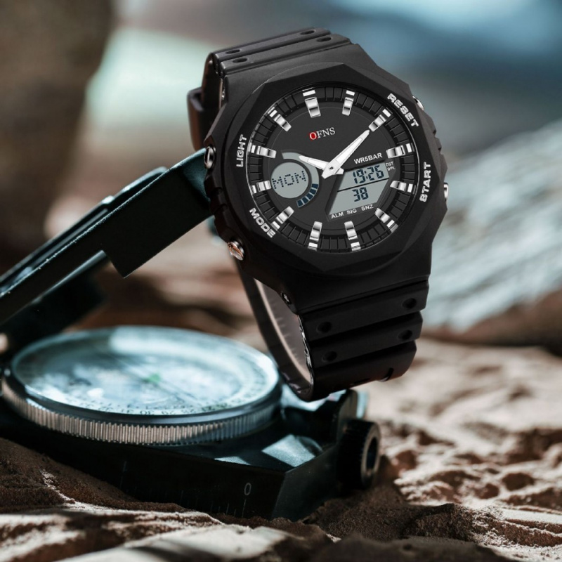 欧范尼时双显电子表双显韩版男士