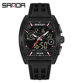 三达男士 运动表闹钟双显多功能夜光手表酒桶形防水学生倒计时腕表