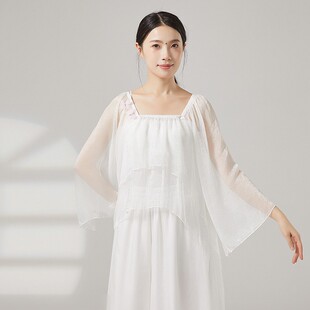 古典舞纱衣方领蹈服女白色雪纺罩衫飘逸仙气国风演出服上衣舞蹈服