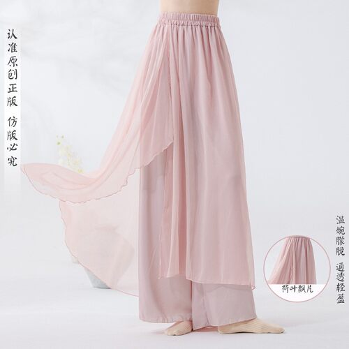 古典舞阔腿裤女双层开叉飘逸练功裤中国舞身韵松紧腰垂感舞蹈裤