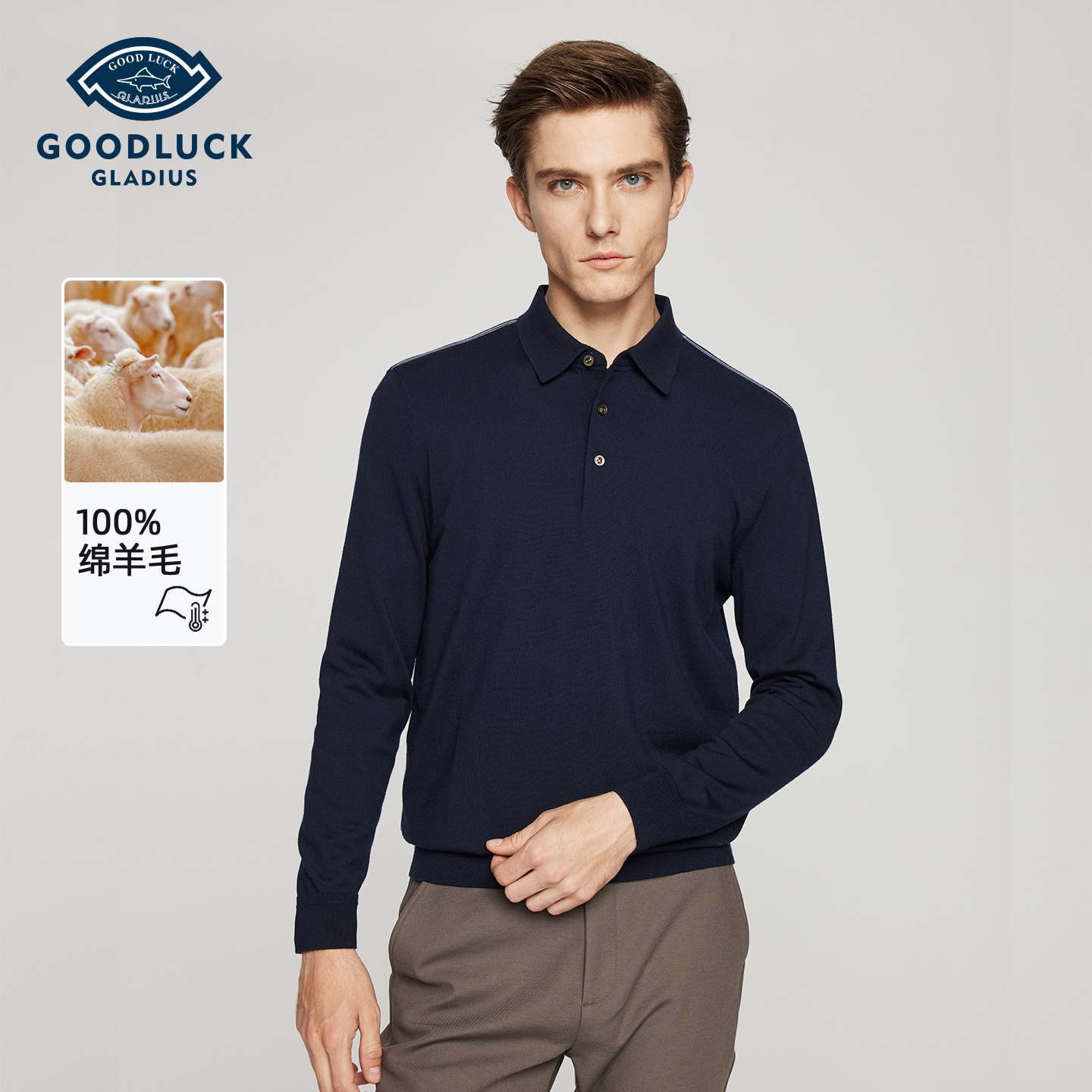 德鲨秋冬季新款翻领羊毛衫男毛衣