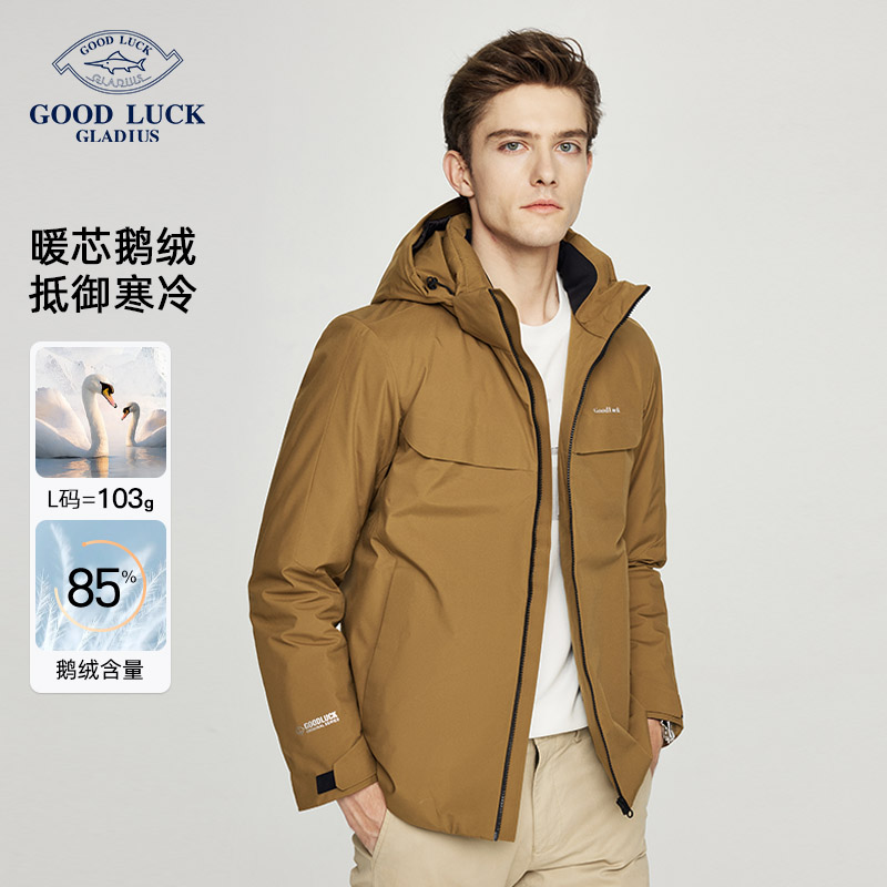 德鲨冬季新款可脱卸连帽羽绒服