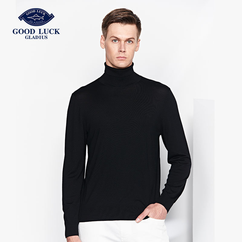 德鲨秋冬新款高领羊毛衫男毛衣