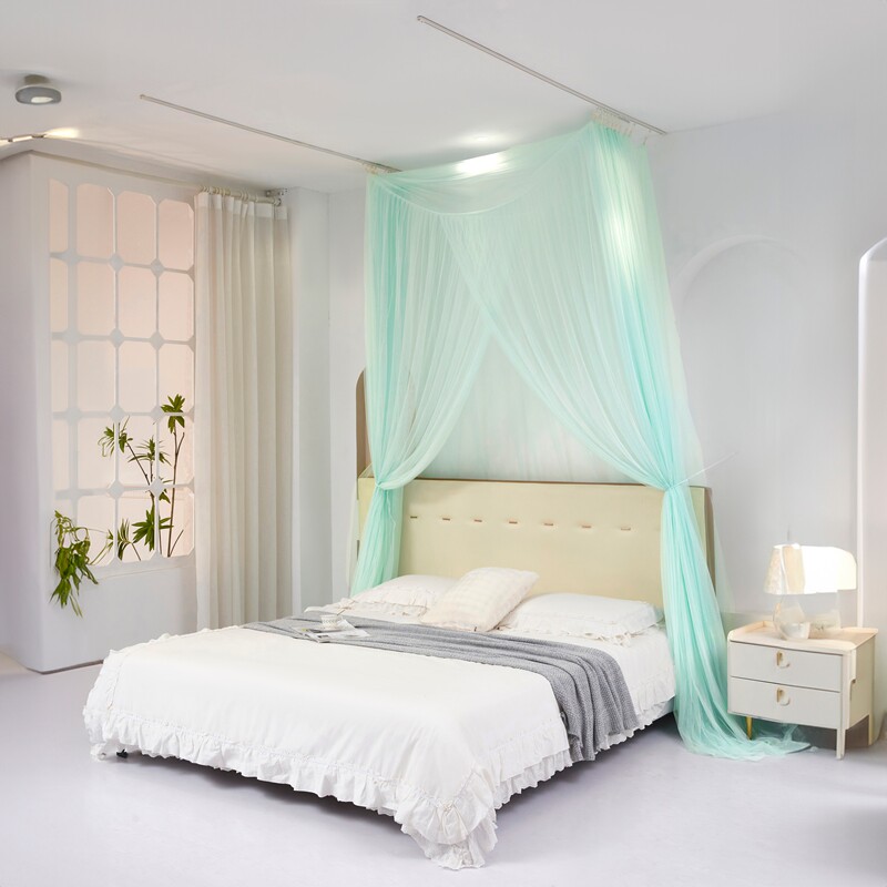 免打孔A类环保网纱宫廷吊挂蚊帐家用定制加高房顶滑轨道1.5米1.8m