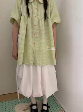 dage 50782日系格子短袖衬衫女设计感小众夏季新款韩版学生休闲
