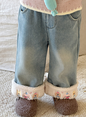 童装女童加绒裤子2025冬季新款儿童韩版休闲牛仔裤女宝宝保暖长裤