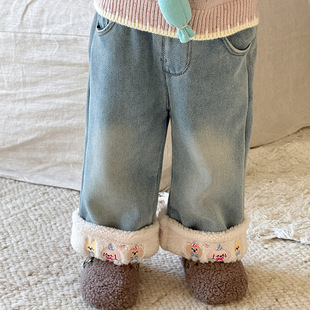 童装女童加绒裤子2025冬季新款儿童韩版休闲牛仔裤女宝宝保暖长裤