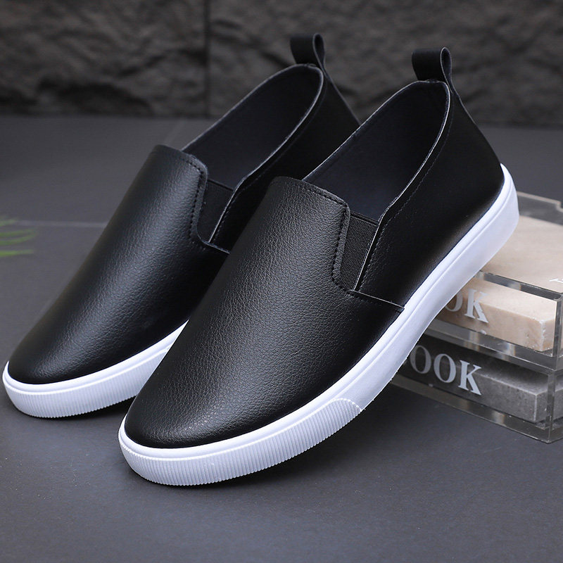 春季黑白色套脚乐福鞋韩版潮皮面一脚蹬懒人鞋女平底休闲板鞋