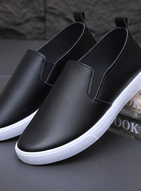 春季黑白色套脚乐福鞋韩版潮皮面一脚蹬懒人鞋女平底休闲板鞋