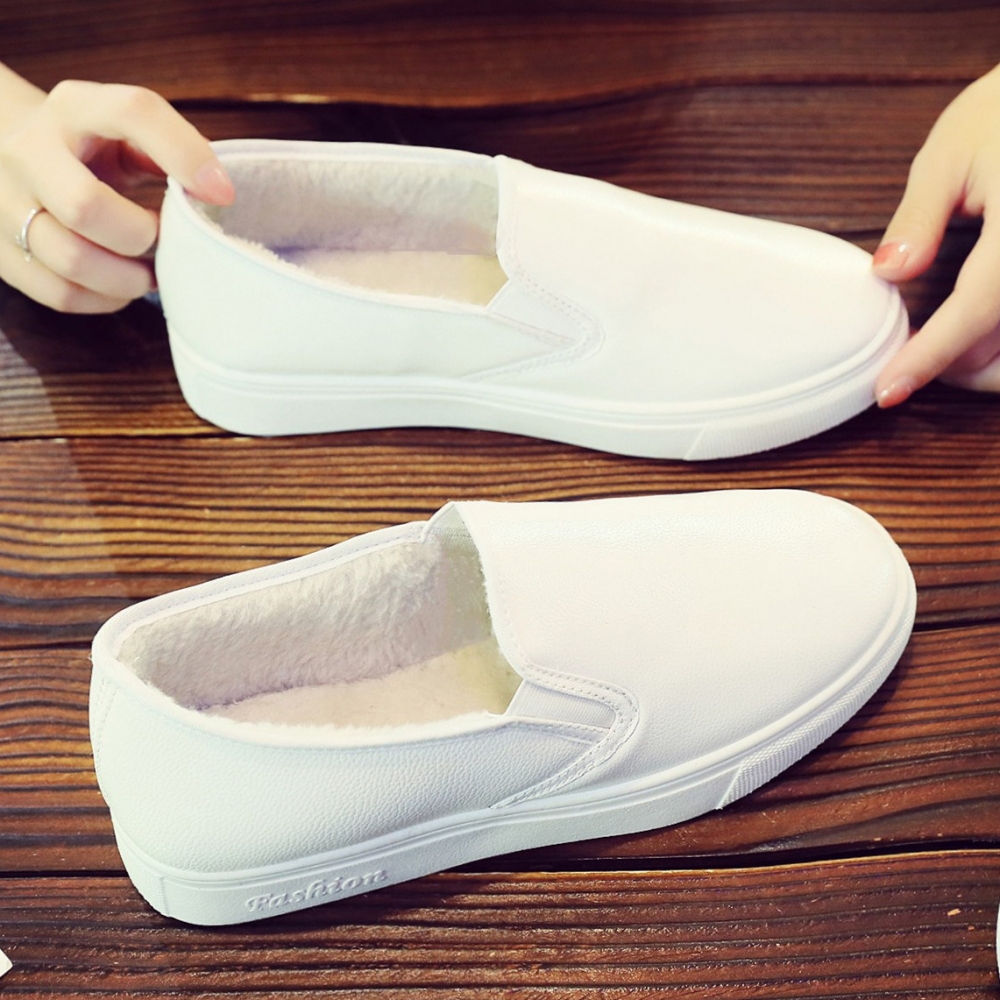 皮面女靴子加绒保暖休闲风板鞋