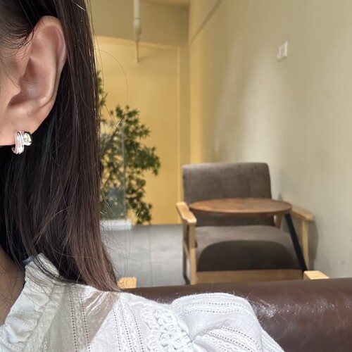 out of label拼接C形耳钉 925纯银韩国ins网红同款小众设计感百搭