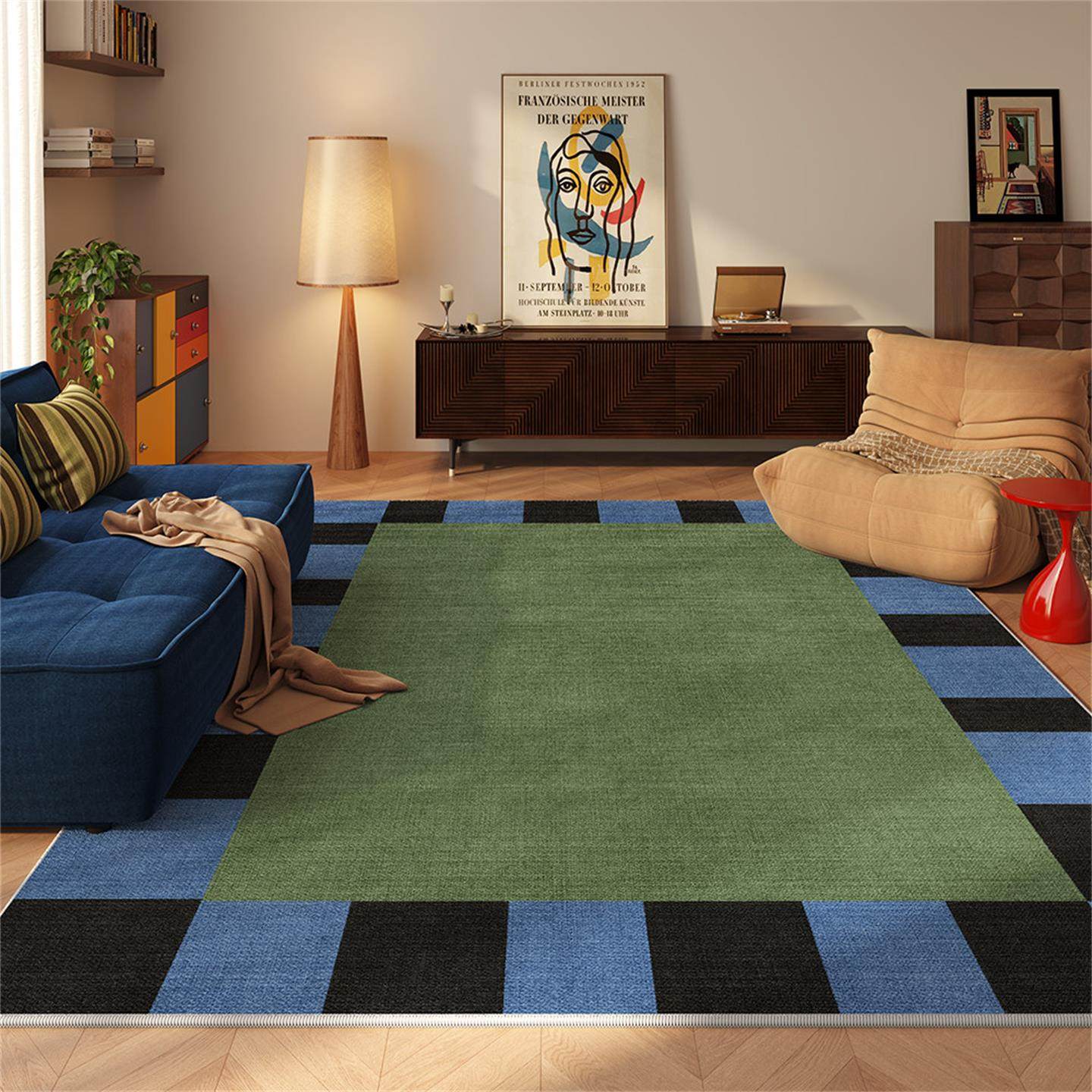 绿色包豪斯地毯客厅高级感复古风沙发地垫中古风卧室床边加厚地垫,居家布艺,地毯,淘宝优惠券,粉丝福利购,淘宝优惠卷