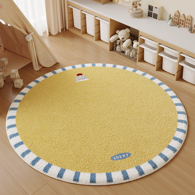 奶油风黄色圆形地毯卡通可爱儿童房阅读区脚垫卧室床边地垫天津