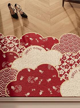 红色入户门丝圈地垫喜庆高级感家用进门防滑脚垫玄关可定制地毯